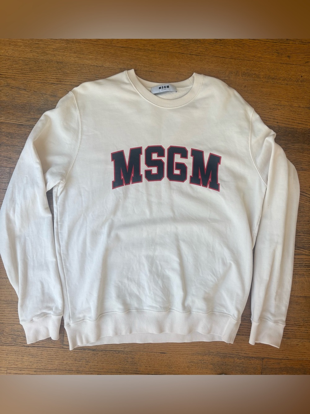 MSGM Off White Sweatshirt with Black & Red Logo, Sz Lrg